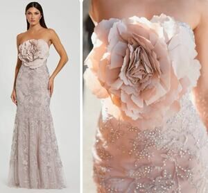 Mac Duggal 21036 Strapless Embellished Trumpet Gown Size 12 Pink 3D Flower NWOT